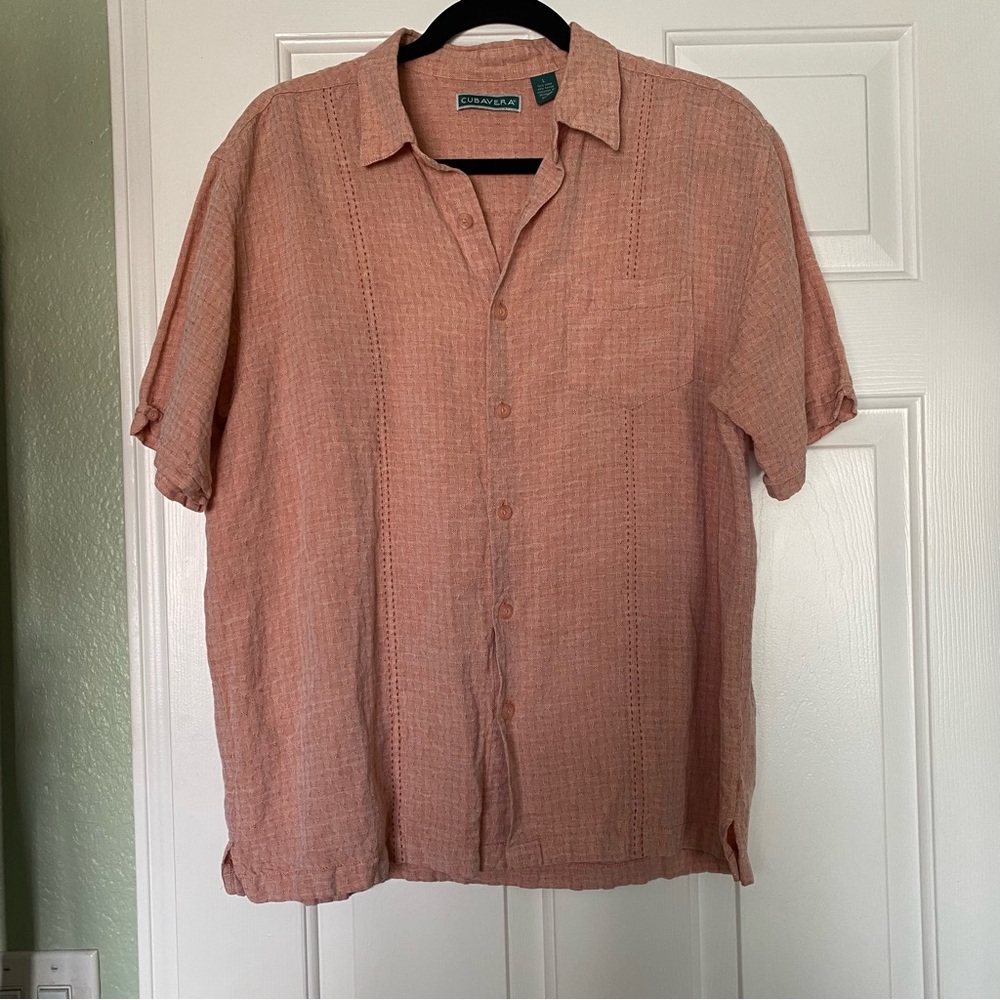 ❗️SOLD❗️Peach/Salmon Linen Blend Textured Men’s Button Down Shirt